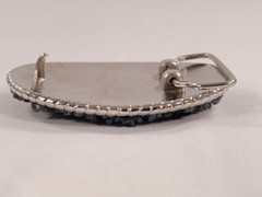 Handmade Oval Silver-Tone Belt Buckle with Iolite Gemstone Bead Inlay – Western