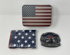 Trucker Belt Buckle Gift Set with 12 x 18 Inch American Flag – Patriotic Buckles