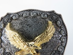 Western Eagle Cowboy Rodeo Style Belt Buckle Buck Pewter Tone w/ Gold Eagle NEW