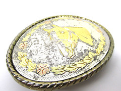VTG Horse Head Colorful Flower Belt Buckle Made in USA Cowboy Western Rancher
