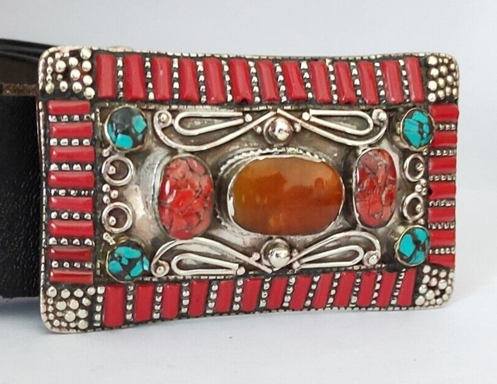 Tibetan Silver Belt Buckle Belt waist trap Turquoise Coral Clasp, B53