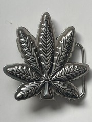 Marijuana Pot Leaf Belt Buckle Silver tone