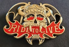 RIDE TO LIVE MOTORCYCLE CHOPPER BIKER SKULL CROWN FANGS SOLID BRASS BELT BUCKLE