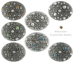 Rhinestone Crystal Belt Buckle Oval Floral Engraved Buckle Fits 1-1/2&Prime;(38mm)