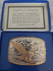 American Eagle Limited Ed. 24K Gold & Silver Plated Belt Buckle In Box NEW A