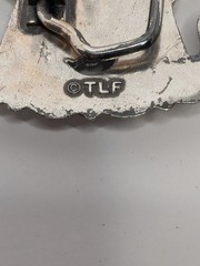 Vintage TLF Eagle Stars Engraved Scroll Silver and Gold tone Belt Buckle