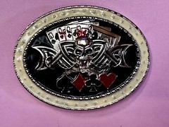 Lucky Gambling Skull Straight Flush Poker Playing Card 4 Queen&rsquo;s Belt Buckle