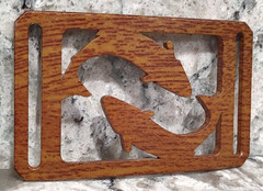 GRIP6 BELT BUCKLE – NATURALIST SALMON FISH / MAHOGANY WOOD LOOK – 1.5 INCH WIDE