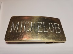vintage 1970s belt buckle MICHELOB beer SOLID BRASS cowboy WESTERN
