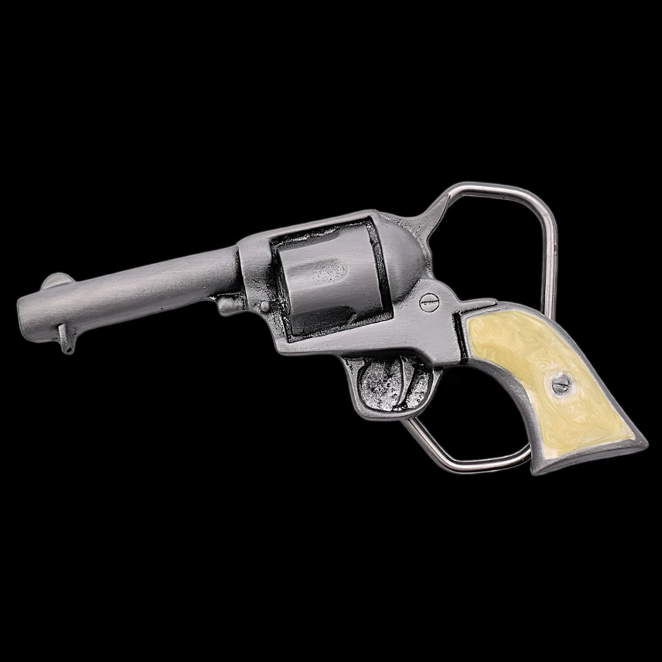 Cowboy Gun Six Shooter Revolver Pearl Grips Eastwood John Wayne Belt Buckle