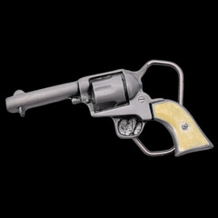 Cowboy Gun Six Shooter Revolver Pearl Grips Eastwood John Wayne Belt Buckle