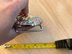 Western Horse Head Buckle Men Unisex Turquoise Silver Chrome Engraved Fit 2 »