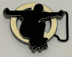 Spinning Belt Buckle Skateboard Skateboarding Black/White Enamel Metal