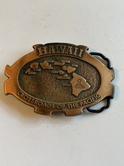 VINTAGE🇺🇸HAWAII CROSSROADS OF THE PACIFIC BELT BUCKLE 〰️MADE IN CANADA〰️👀