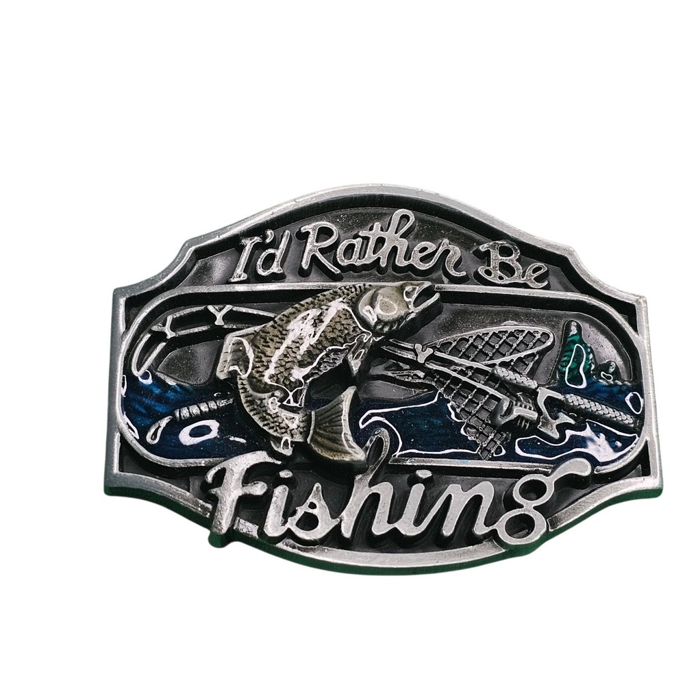 I&rsquo;d Rather Be Fishing Men&rsquo;s Belt Buckle Silver Tone