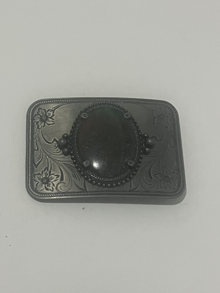 Vtg. Metal Belt Buckle With Centerstone 3 1/4 In. X 2 1/4 In. Fits 1 1/2 In.