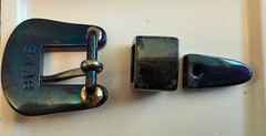 BCMEX 3pc Western Belt Buckle Set Blue Silver Engraved