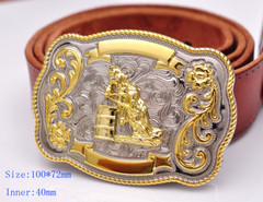 Texas Long Huge Ride Rodeo Cowboy Western Barrel Racing Gold Shine Belt Buckle