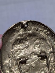 vintage HANDCRAFTED belt buckle ONYX gemstone SIGNED bronze brass BRUTALIST glam