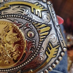Centenario Cowboy Belt Buckle Western Hebilla Silver Gold Faux Mexican Peso