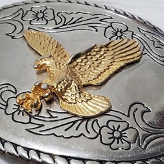 Bald Eagle Belt Buckle Gold & Silver Tone Made In USA 3&Prime;×2.5&Prime; America