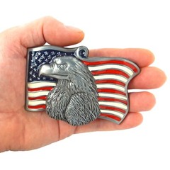 Men&rsquo;s American Flag Eagle Belt Buckle USA Proud Silver Tone Fits 1.5&Prime; Belt