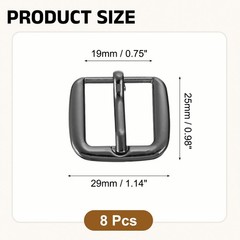Metal Roller Buckle, 8Pcs 0.75&Prime; Square Single Prong Belt Buckle, Metallic Black