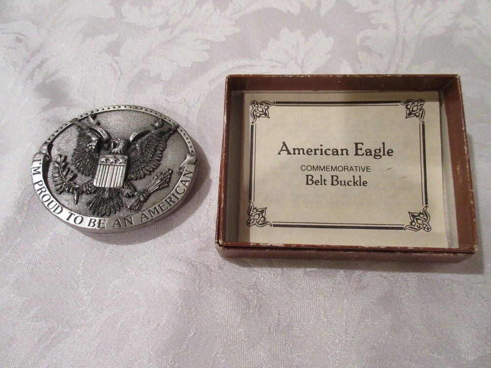 Vintage 1981 Bergamot Brass « Proud to be an American Eagle » Belt Buckle # H-132