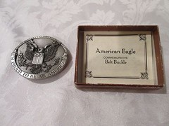 Vintage 1981 Bergamot Brass « Proud to be an American Eagle » Belt Buckle # H-132