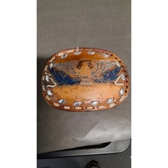 Vintage Hand Tooled Leather Eagle Belt Buckle Western Americana Brown Blue (SB2)