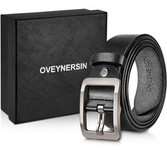 OVEYNERSIN Men Belt – 100% Genuine Leather casual Dress Belts Big Metal Black