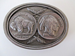 Buckles of America 3&Prime; INDIAN NICKEL BUFFALO COIN BELT BUCKLE BA-107 PEWTER AZ24