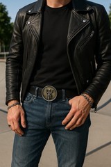 New Men Round Belt Buckle Silver Metal Cowboy Western Biker Skeleton Motorcycle