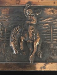Vintage Western Cowboy Bucking Horse Belt Buckle Pot Metal Copper Overlay