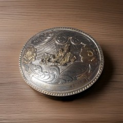 Vintage 1988 Silver and Gold toned Belt Buckle Rider & Horse 4.5&Prime; x 3.5&Prime;