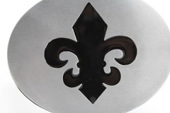 Women Men Belt Buckle Silver Metal Bling Black Fleur De Lis Iris France Flower