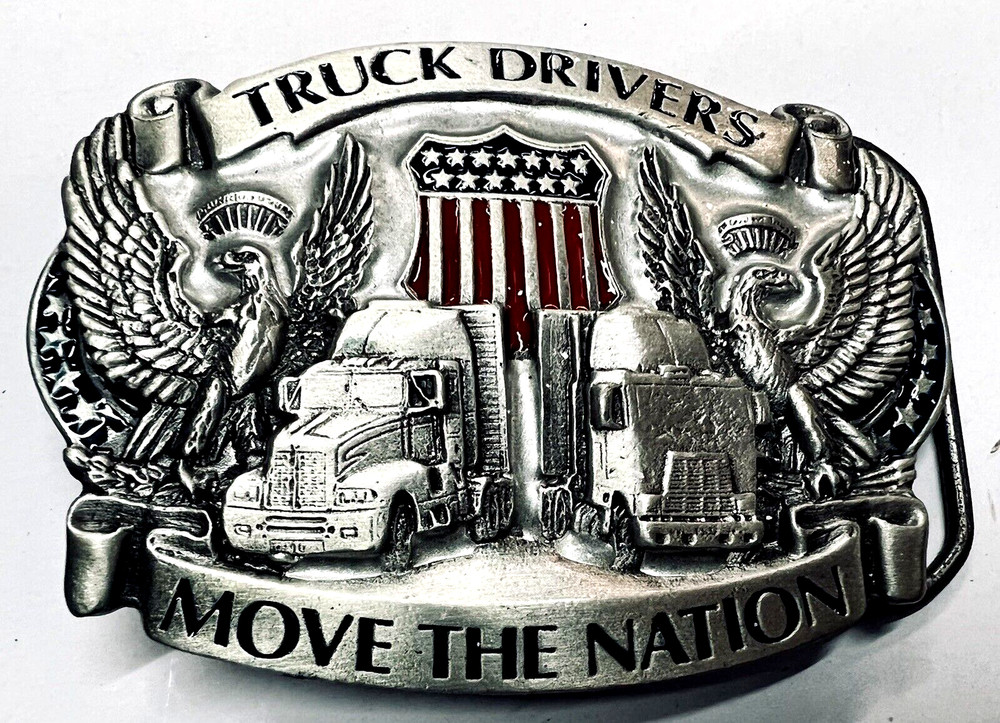 Truck Driver buckle.USA,size-3”-”2 1/2” Fit for 1-1/2” Wider belt, Solid Pewter