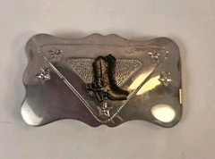 Vintage Mens Silver Metal Cowboy Boots Design Stars Buckle Chambers Belt Co USA