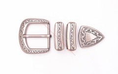 30mm Antique Silver Engraved Floral Western Leathercraft 4 Pcs Set Belt Buckle