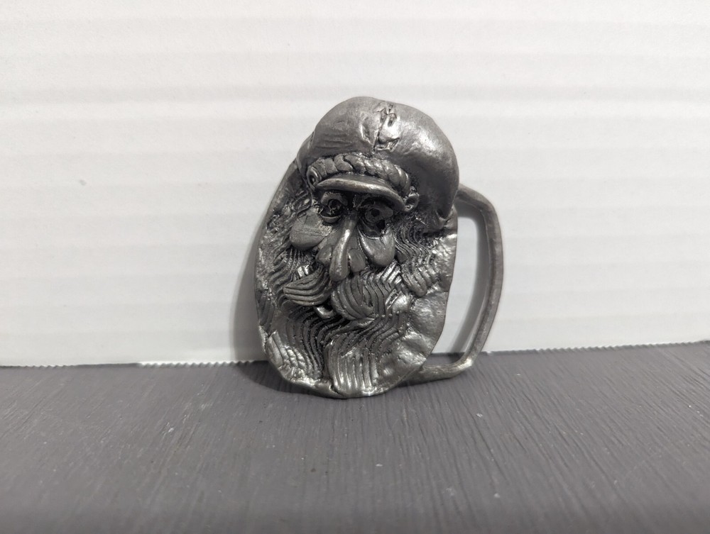 Vtg. Herman Black Metal Craft Belt Buckle, Nouveau Indiana  » Old Sailor Head »