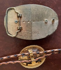 Vintage Southwestern Agate Stone Bolo Tie & Belt Buckle Set Gold Tone ZB-003