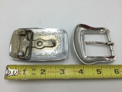 2 Men&rsquo;s Western Belt Buckles,Long Horn Cow,Ornate Designs,Silver Tone,AA