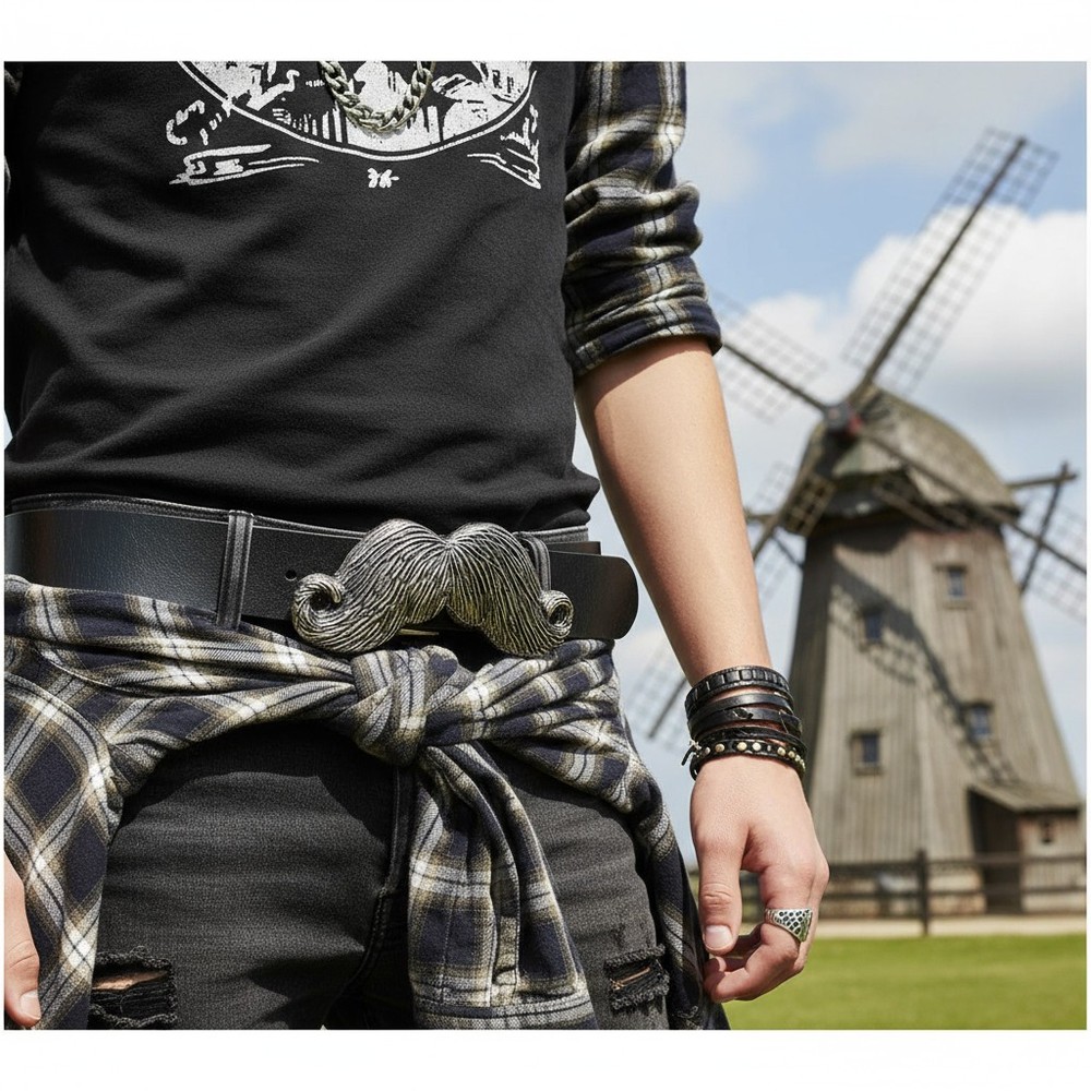 NEW Men Women Silver Metal Long Fashion Belt Buckle Big Mustache Shape Handlebar