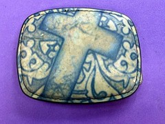 Large Cross Print Religious Christian Faith Symbol Leather On Metal Belt Buckle