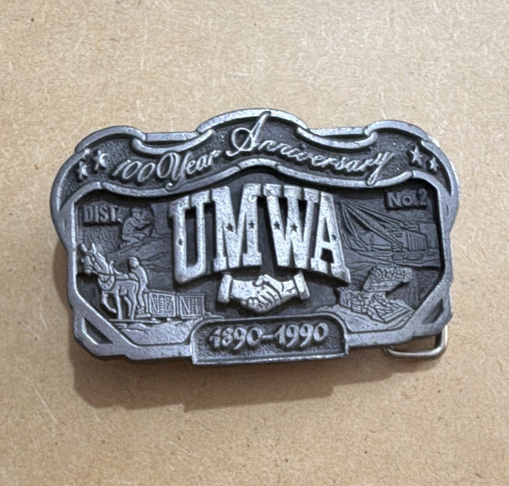 D&J Enterprises UMWA 100 Year Anniversary 1890-1990 No.2 Silver Belt Buckle