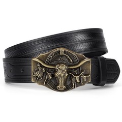 TRIWORKS Western Cowboy Leather Belt for Men Women Fit Size 34&Prime;-37&Prime;, Black