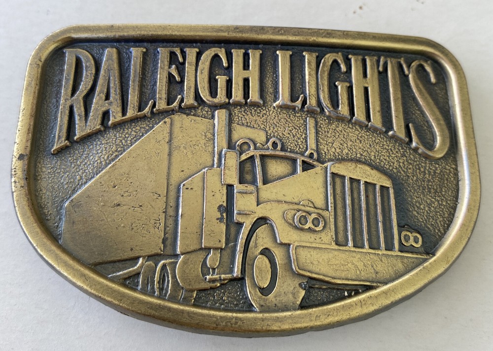 Raleigh Lights truck trucker smoker old vintage estate Brass metal belt buckle