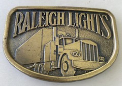 Raleigh Lights truck trucker smoker old vintage estate Brass metal belt buckle