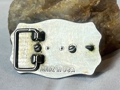 Vtg Western Style Belt Buckle Silvertone And Polished Cabochon Stone USA