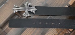 Black Leather Belt Gothic Cross Buckle Biker Rock Punk Western 1.5”